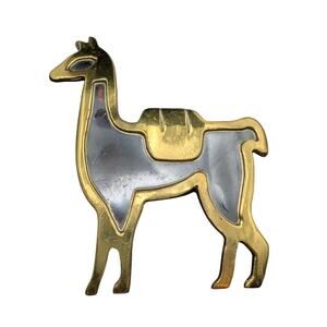 Vintage Enamel Brass Camel Llama Pin Brooch